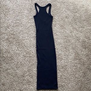 Long black ribbed dress